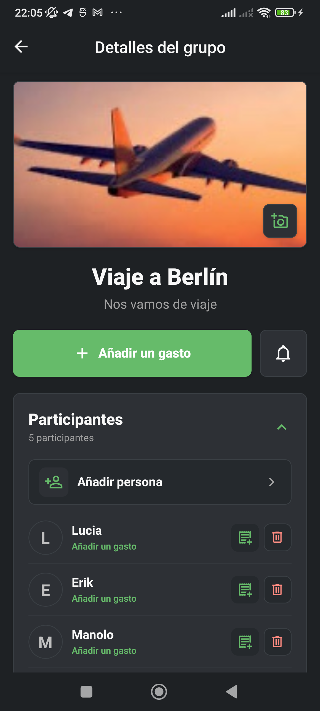 Detalle de un grupo en SplitEasy